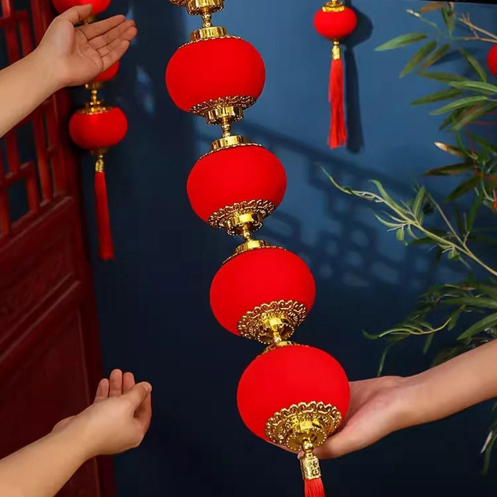 寶堂居 小紅燈籠7.5cm 新年吊飾2入組#102(元旦掛飾場景布置室內春節過年掛件)-細節圖3