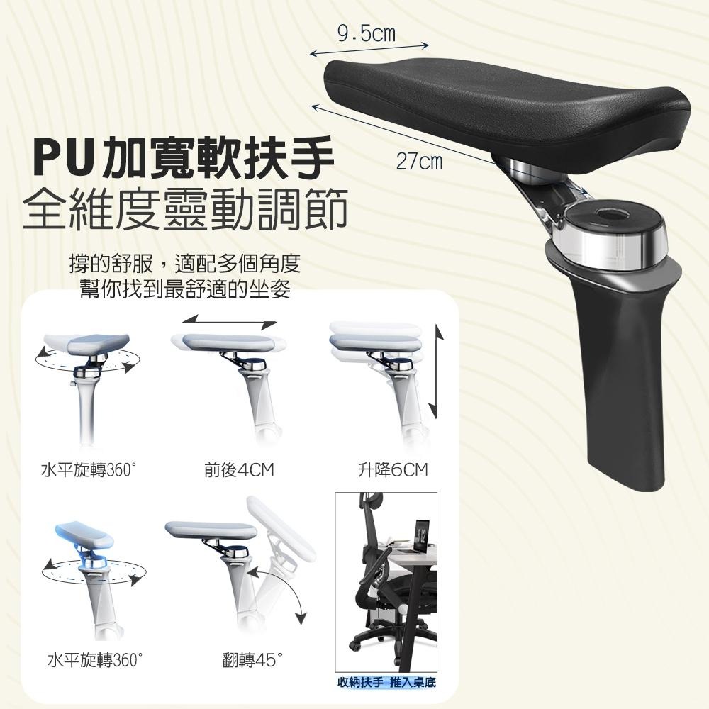 G+居家 人體工學8D萬向軟扶手大圓弧鋁合金電腦椅-黑色(2吋炫風水晶黑(有飾蓋)) 辦公椅/主管椅/書桌椅/網布椅-細節圖3