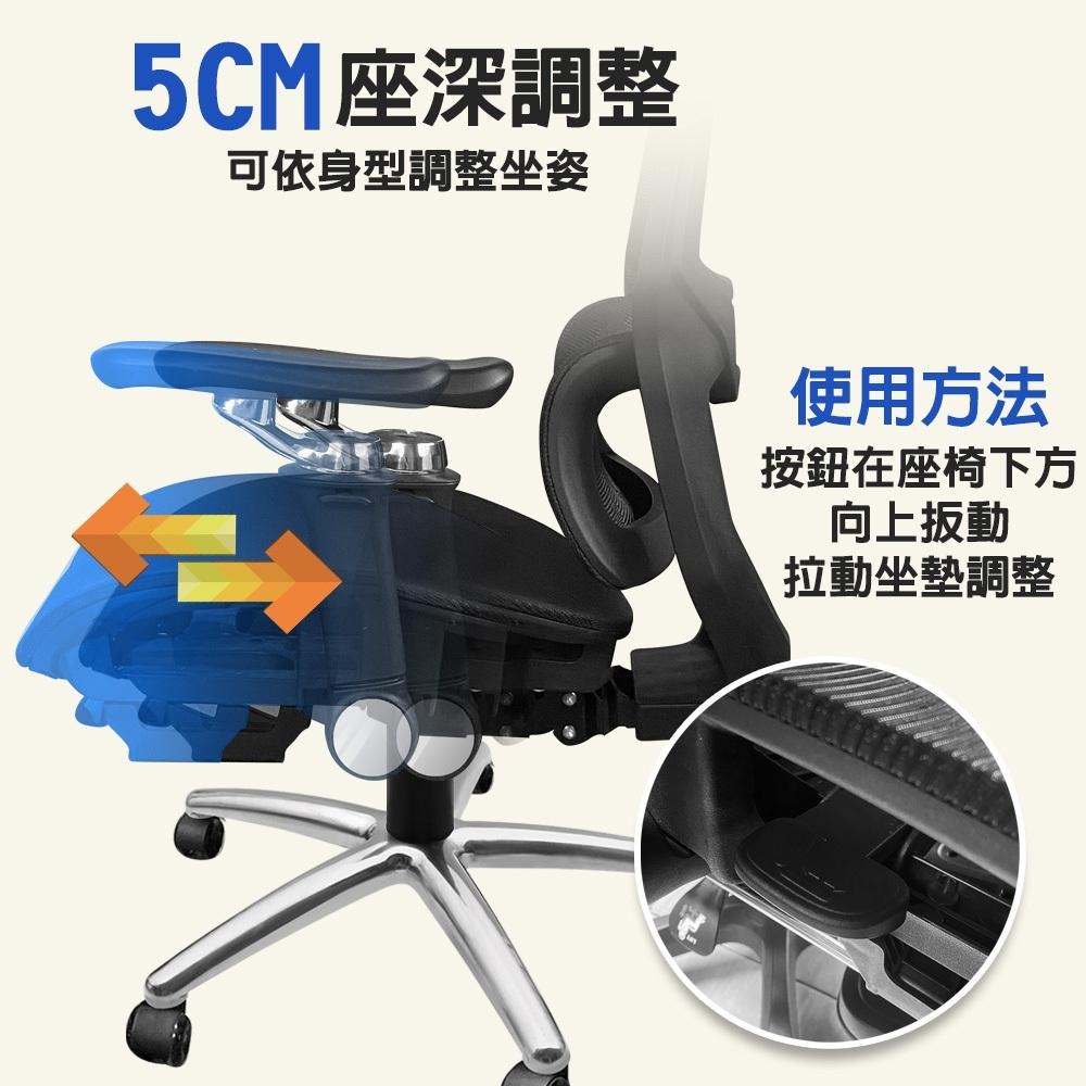 G+居家 人體工學8D萬向軟扶手大圓弧鋁合金電腦椅-黑色(2吋炫風水晶黑(有飾蓋)) 辦公椅/主管椅/書桌椅/網布椅-細節圖6