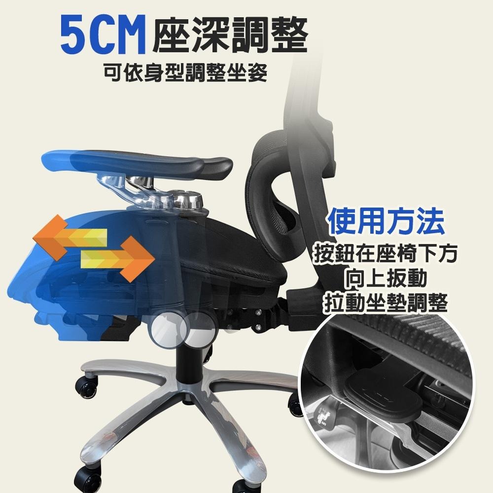 G+居家 人體工學8D萬向軟扶手大平鋁合金電腦椅-黑色(2吋炫風水晶黑(有飾蓋)) 辦公椅/主管椅/書桌椅/網布椅-細節圖6