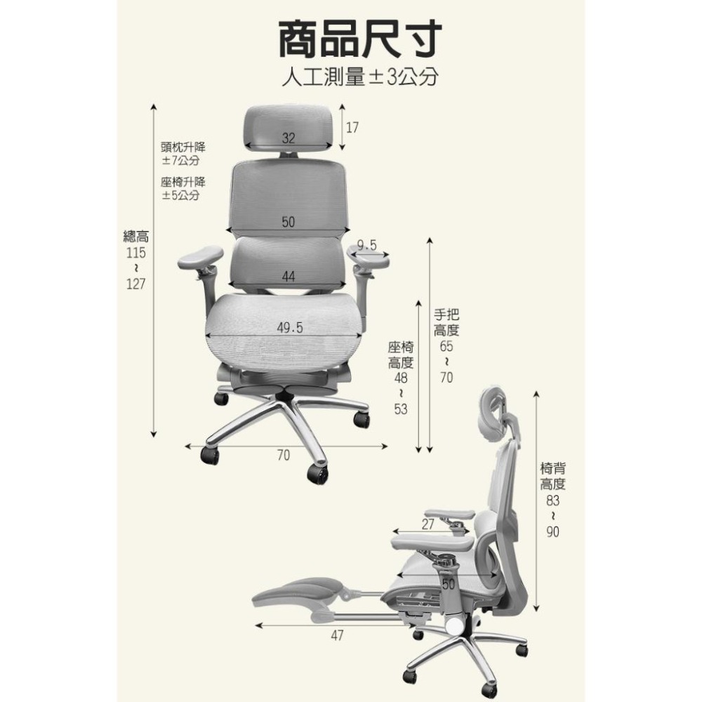 G+居家 人體工學8D萬向軟扶手大圓弧腳架電腦椅-灰色(2吋炫風水晶黑(有飾蓋)) 辦公椅/書桌椅/網布椅/透氣椅-細節圖8