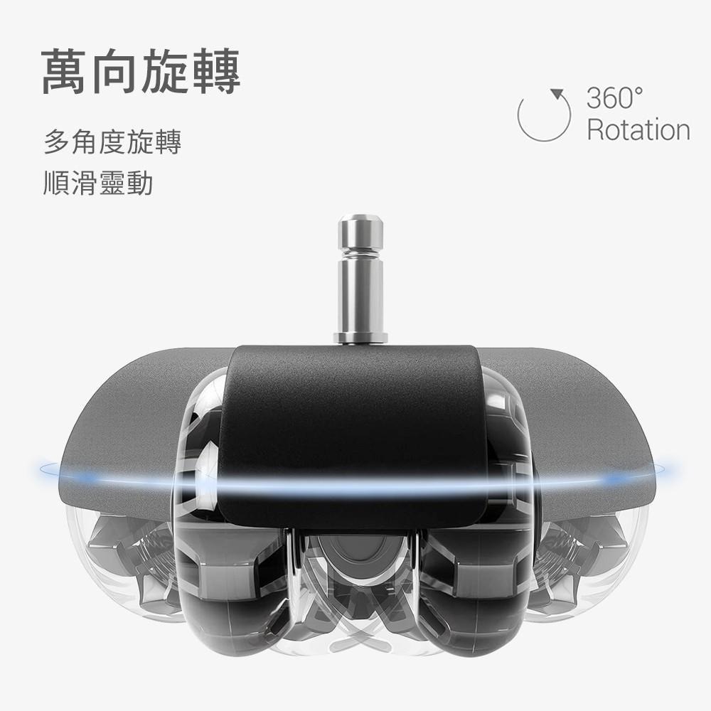 G+居家 辦公椅2吋萬向PU輪5入組 椅腳輪/萬向輪/免工具安裝 炫風水晶/晶透水晶/全黑帶亮圈/有飾蓋/無飾蓋-細節圖5