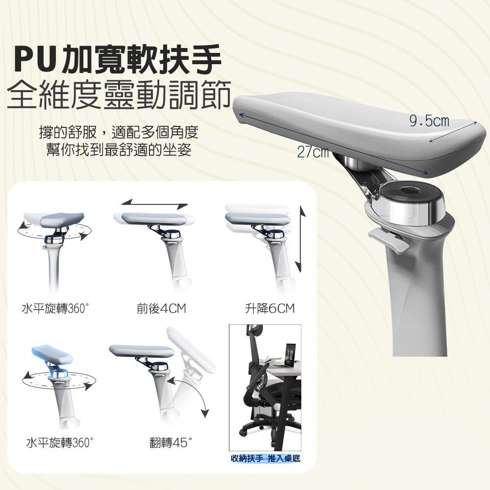 G+居家 人體工學8D萬向軟扶手電腦椅-灰色(2吋炫風水晶黑(有飾蓋)) 辦公椅/主管椅/書桌椅/網布椅/透氣椅-細節圖3