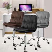 G+居家 免組裝人體工學雙層加厚柔軟坐墊電腦椅-全黑帶亮圈PU輪(氣壓升降椅/收銀椅/吧檯椅/高腳椅/工作椅/美容椅