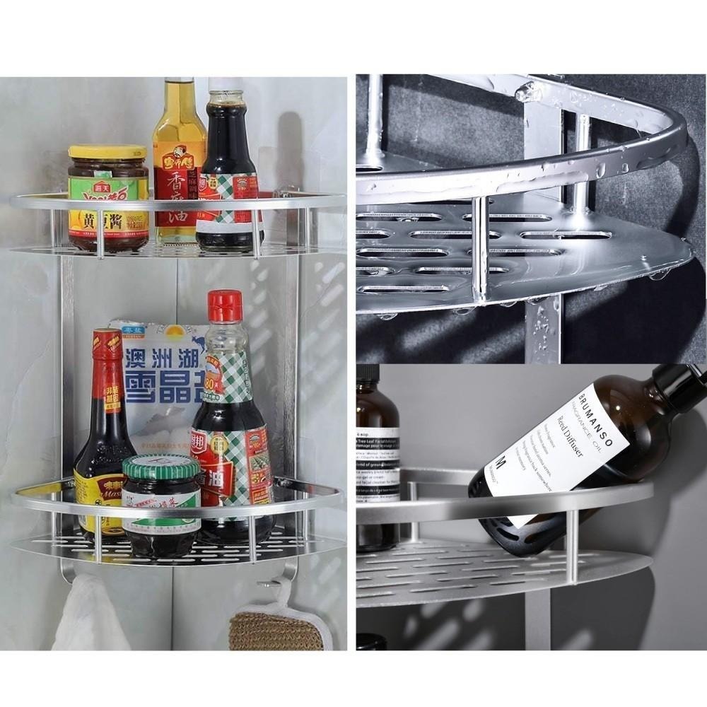 G+居家 亮面鋁角落雙層收納架-加厚款(打孔安裝+無痕貼安裝)瀝水架/瓶罐架/轉角架-細節圖5