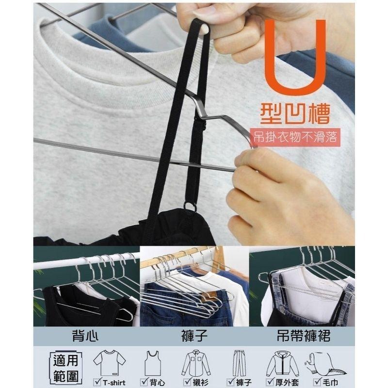 不鏽鋼加粗扁條衣架-5入/捆 40公分銀-細節圖4