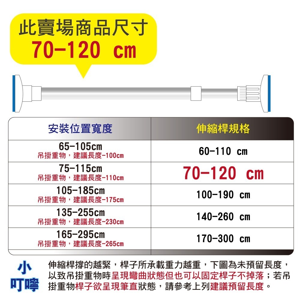 G+居家 不鏽鋼多功能伸縮桿 60~300公分任選(曬衣桿/浴簾桿/伸縮桿/窗簾桿/落地窗桿/門簾桿)-規格圖9