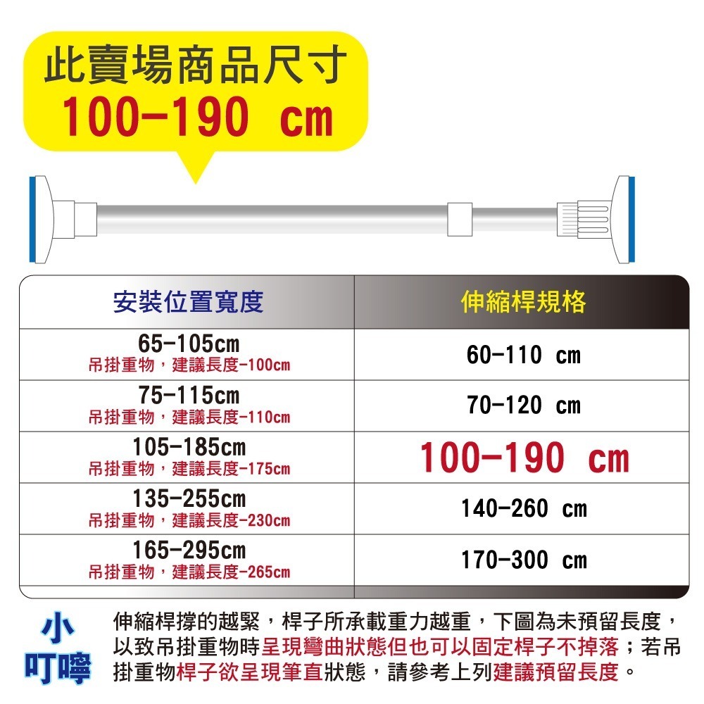 G+居家 不鏽鋼多功能伸縮桿 60~300公分任選(曬衣桿/浴簾桿/伸縮桿/窗簾桿/落地窗桿/門簾桿)-規格圖9