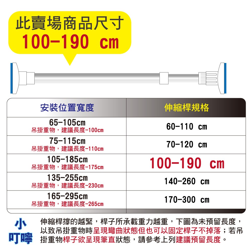 G+居家 不鏽鋼多功能伸縮桿 60~300公分任選(曬衣桿/浴簾桿/伸縮桿/窗簾桿/落地窗桿/門簾桿)-規格圖9