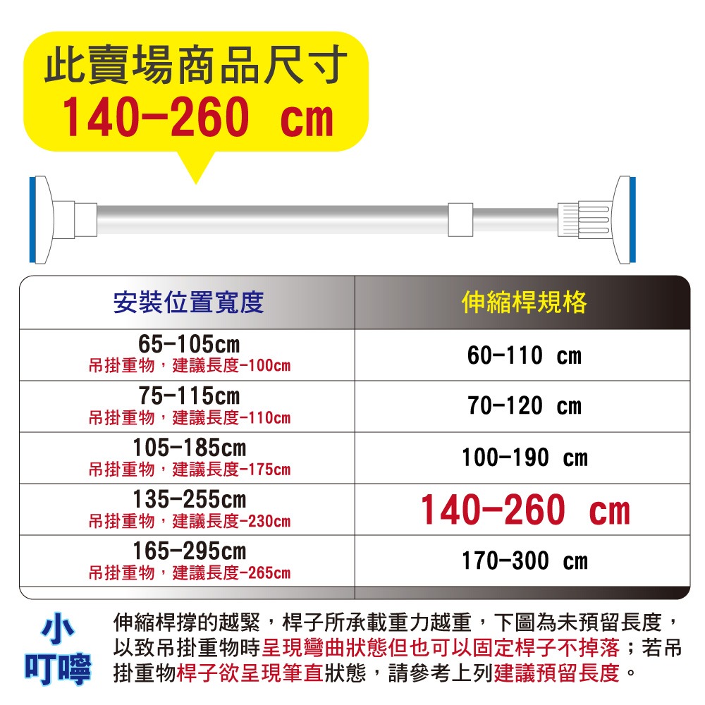 G+居家 不鏽鋼多功能伸縮桿 60~300公分任選(曬衣桿/浴簾桿/伸縮桿/窗簾桿/落地窗桿/門簾桿)-規格圖9