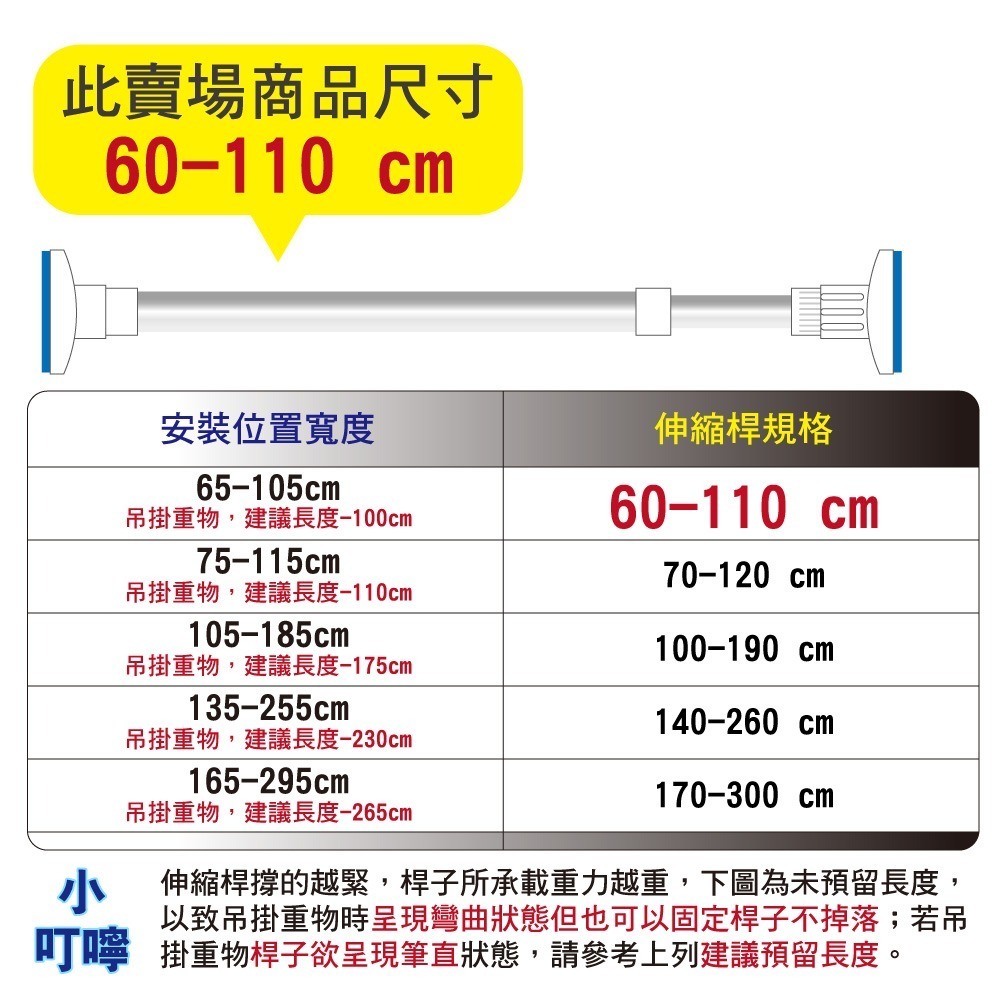 G+居家 不鏽鋼多功能伸縮桿 60~300公分任選(曬衣桿/浴簾桿/伸縮桿/窗簾桿/落地窗桿/門簾桿)-規格圖9