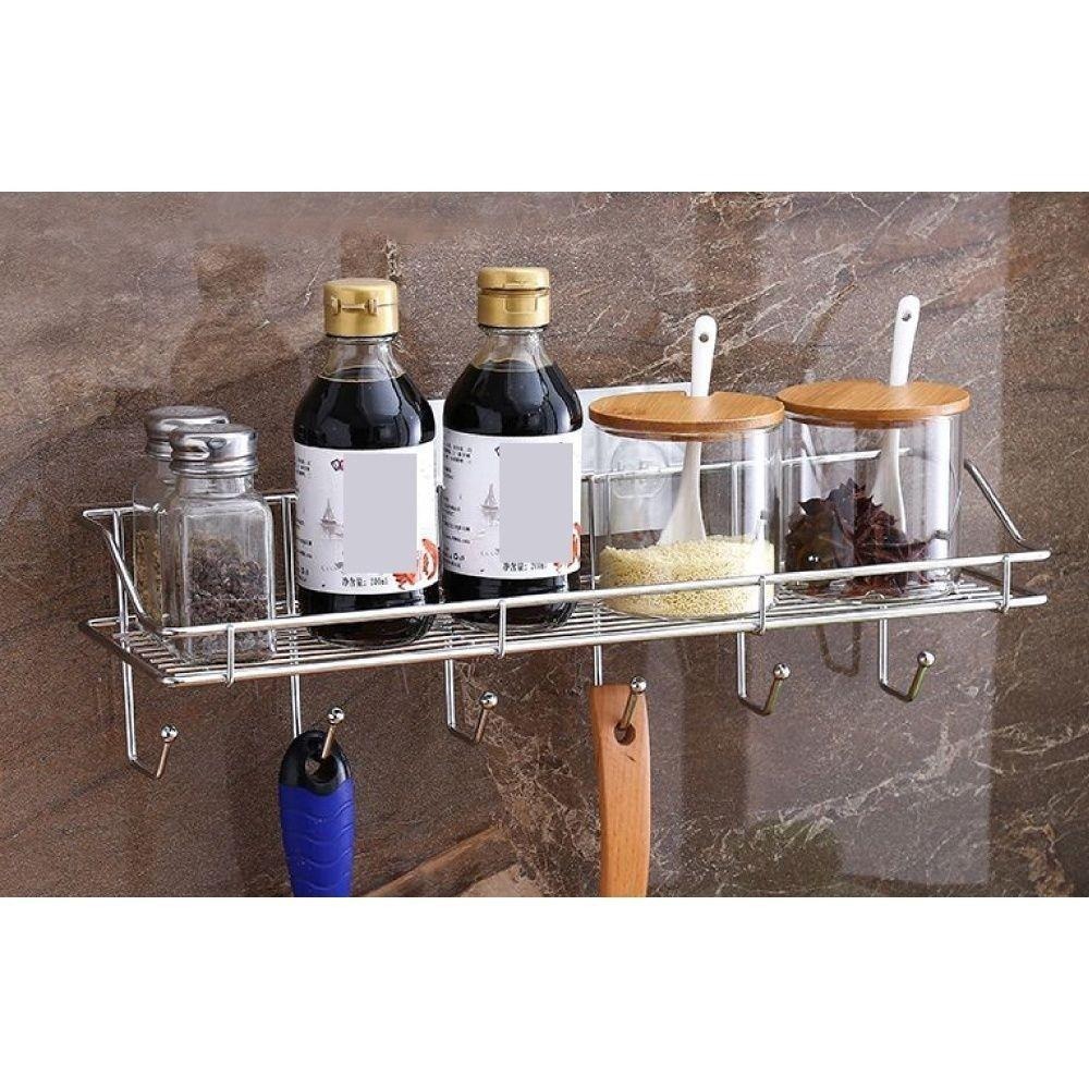 304不鏽鋼長方形髮絲銀無痕貼六勾置物架-細節圖3