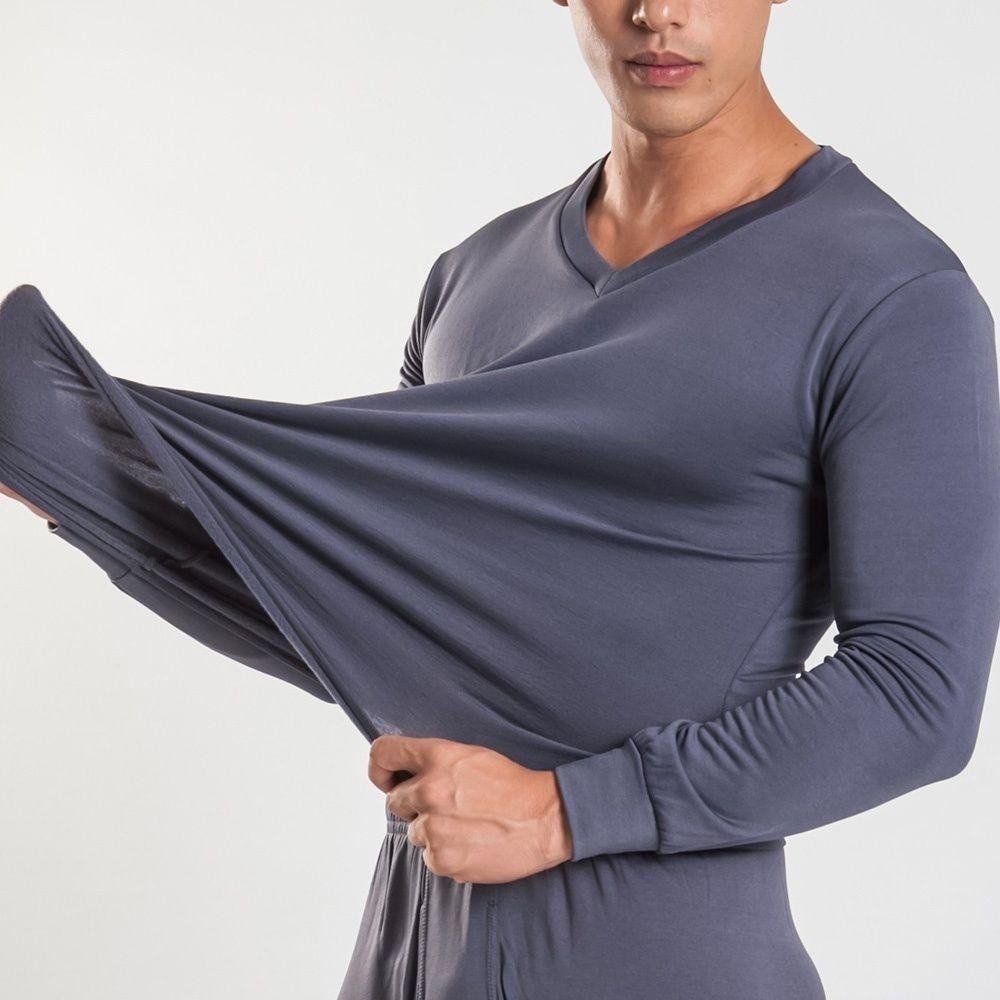 男款束口刷毛暖暖衣 發熱衣厚款 V領-細節圖9