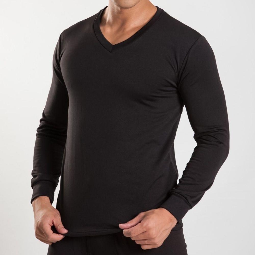 男款束口刷毛暖暖衣 發熱衣厚款 V領-細節圖8