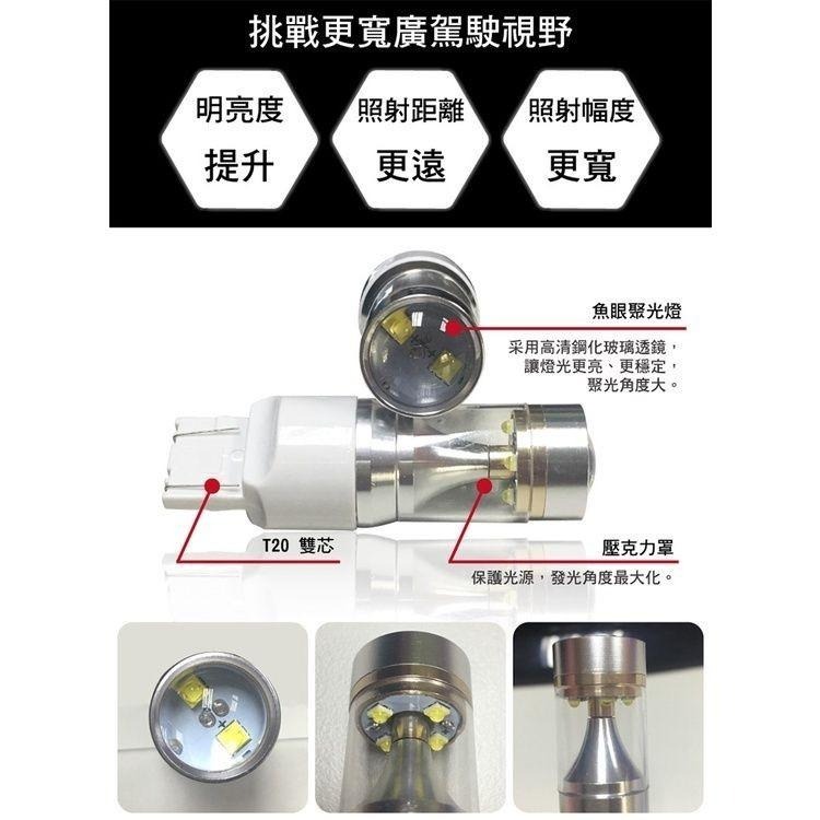 勁亮T20單芯/雙芯-長亮/爆閃5次後長亮 6LED魚眼燈30w白光(單入組)-細節圖3