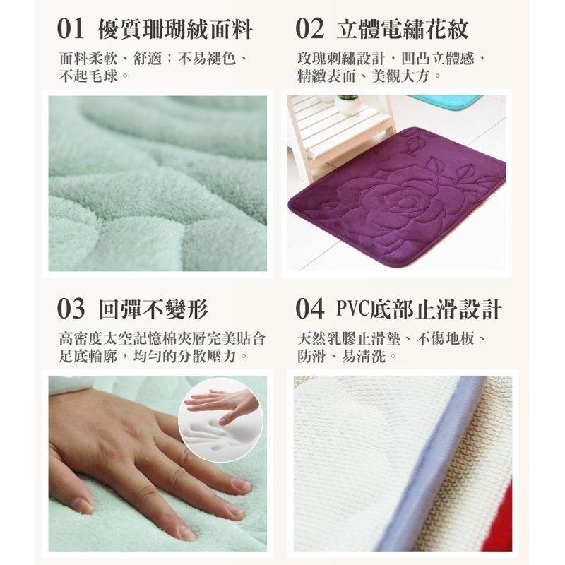玫瑰超細纖維加厚止滑墊 40x60cm-細節圖3