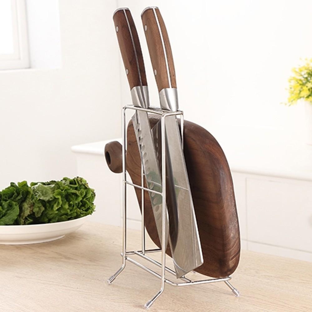 G+居家 2入組 304不鏽鋼桌上型菜刀砧板收納架(三格大款)-細節圖2