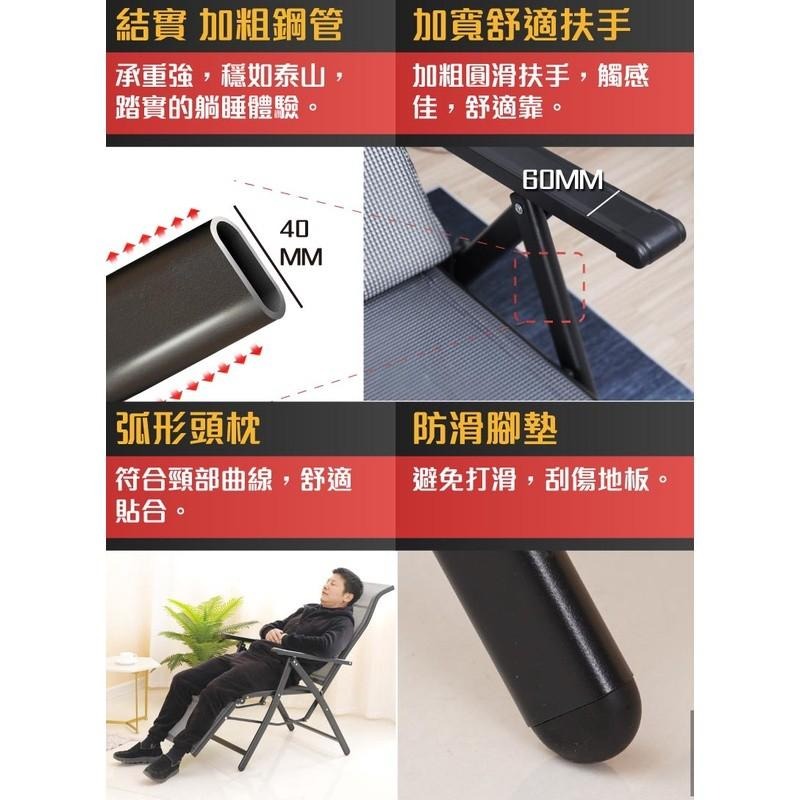 G+居家 全躺型多段式折疊休閒躺椅折疊椅 自動抬腳 頭枕 腰靠 午休 孝親 老人 簡易床-細節圖2