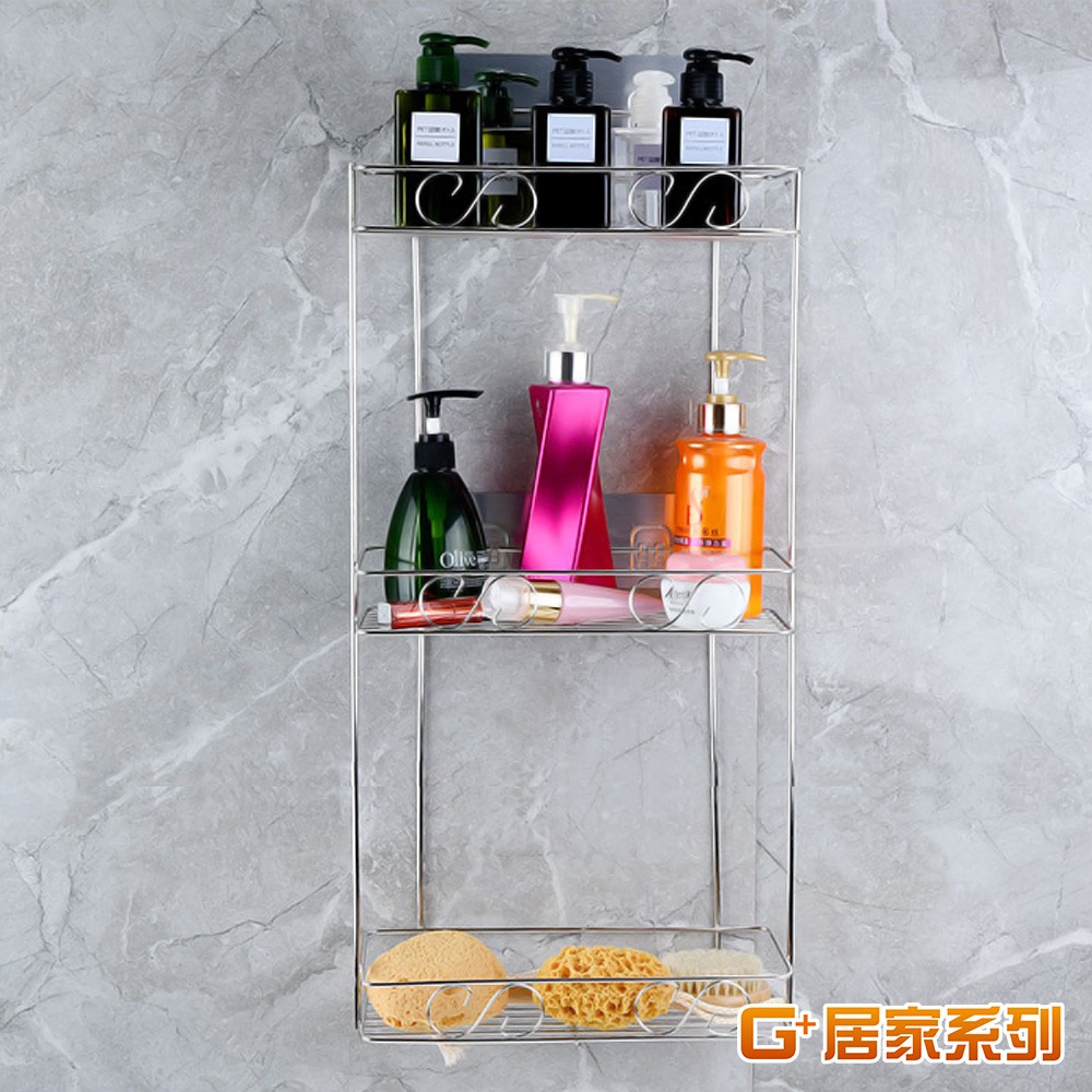 G+居家 304不鏽鋼無痕髮絲銀貼(三角形/長方形)(二層/三層)置物架 螺絲鎖付+無痕貼安裝-規格圖6