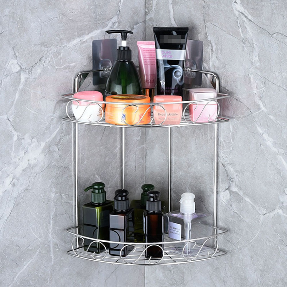 G+居家 304不鏽鋼無痕髮絲銀貼(三角形/長方形)(二層/三層)置物架 螺絲鎖付+無痕貼安裝-規格圖6