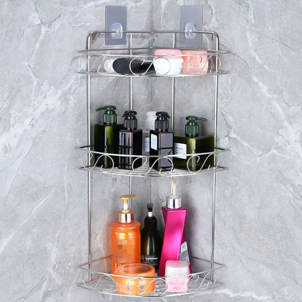 G+居家 304不鏽鋼無痕髮絲銀貼(三角形/長方形)(二層/三層)置物架 螺絲鎖付+無痕貼安裝-規格圖6