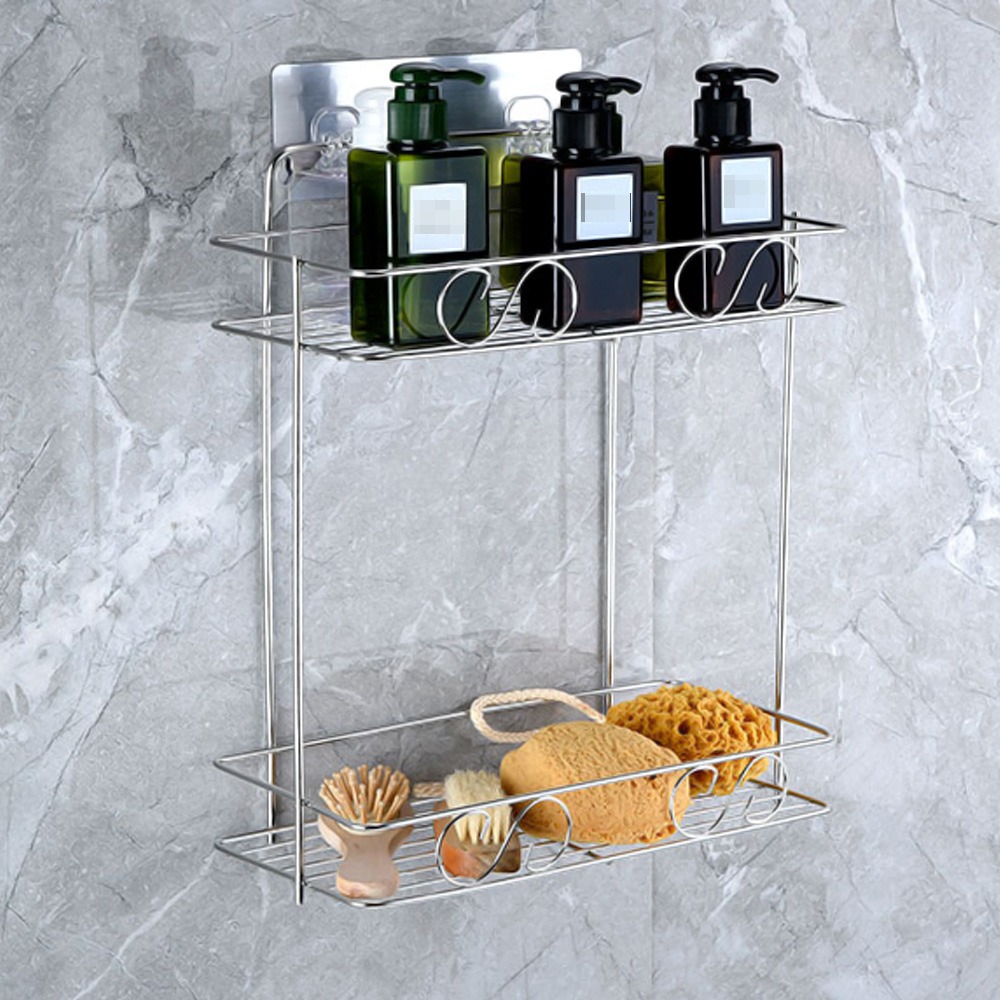 G+居家 304不鏽鋼無痕髮絲銀貼(三角形/長方形)(二層/三層)置物架 螺絲鎖付+無痕貼安裝-規格圖6