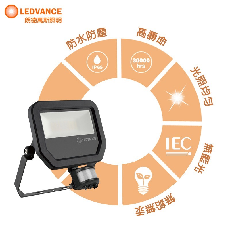 歐司朗 OSRAM LED感應投光燈 20W 防水 IP65 泛光燈 戶外照明燈 招牌投射燈 工廠燈-細節圖3