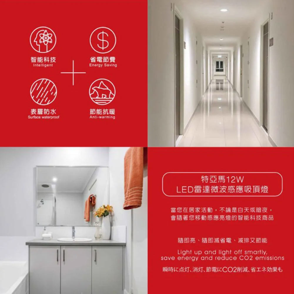 【TOYAMA 特亞馬】🔥三年保固🔥 12W 18W 25W LED感應吸頂燈 超薄吸頂燈 雷達微波感應 全亮全滅-細節圖4