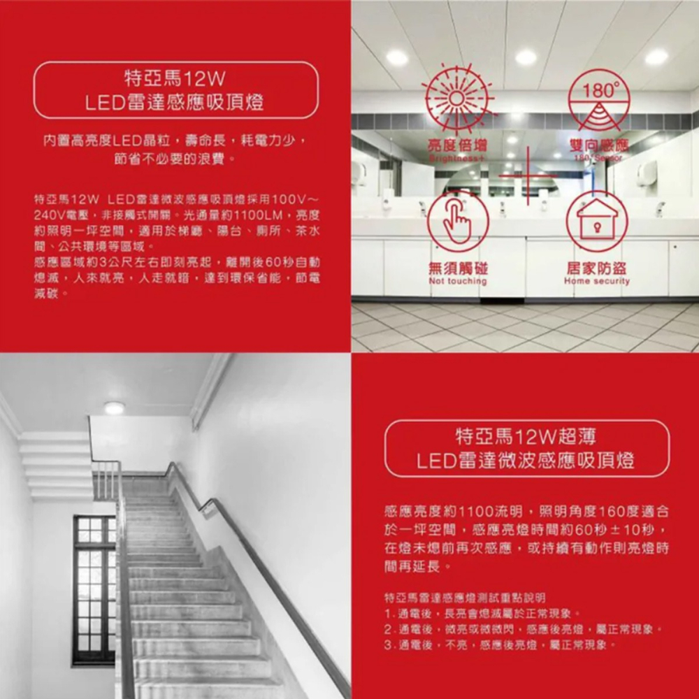 【TOYAMA 特亞馬】🔥三年保固🔥 12W 18W 25W LED感應吸頂燈 超薄吸頂燈 雷達微波感應 全亮全滅-細節圖5