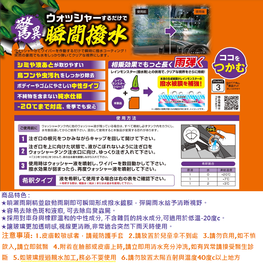 毛毛家 ~ 日本精品 PROSTAFF A-76 2L 魔獸系列 去污撥水雨刷精 2公升袋裝 撥水 視線清楚行車更安全-細節圖6