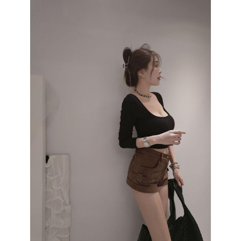 💗現貨紅/綠💗左左家5973應景耶誕T恤大方領上衣短版上衣T恤有罩杯-細節圖3