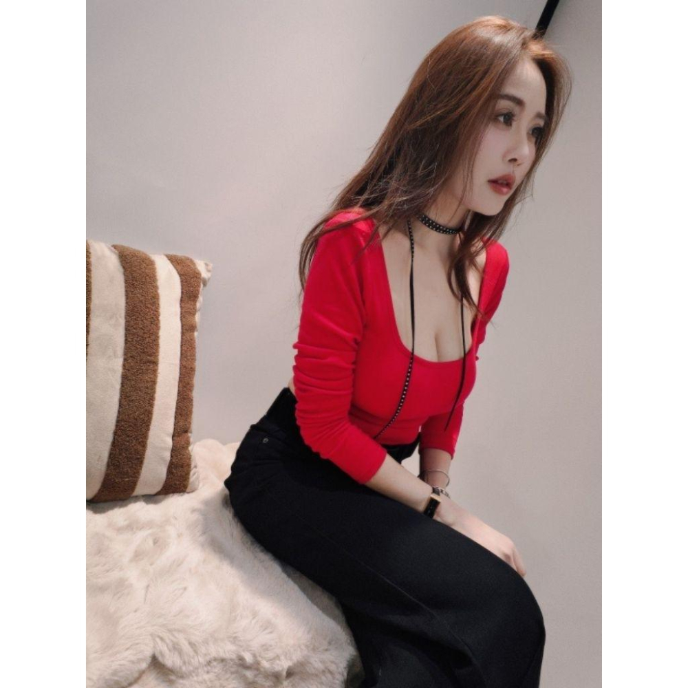 💗現貨紅/綠💗左左家5973應景耶誕T恤大方領上衣短版上衣T恤有罩杯-細節圖9