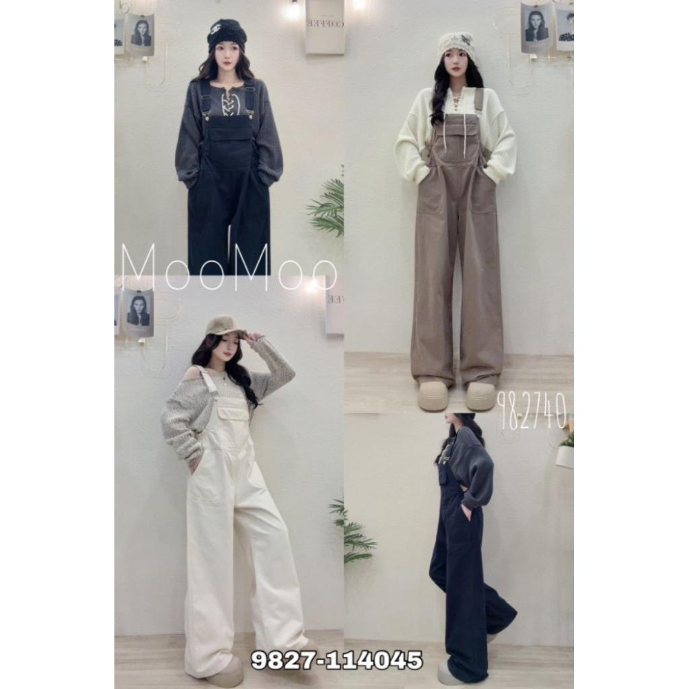 💗現貨藍/卡💗9827慵懶吊帶褲吊帶縮腰連身褲落地寬褲落地吊帶褲-細節圖8