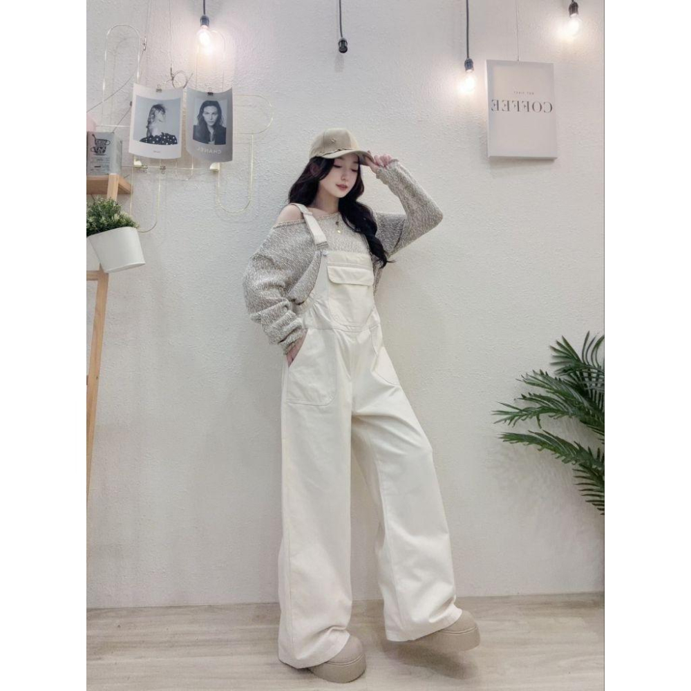 💗現貨藍/卡💗9827慵懶吊帶褲吊帶縮腰連身褲落地寬褲落地吊帶褲-細節圖9