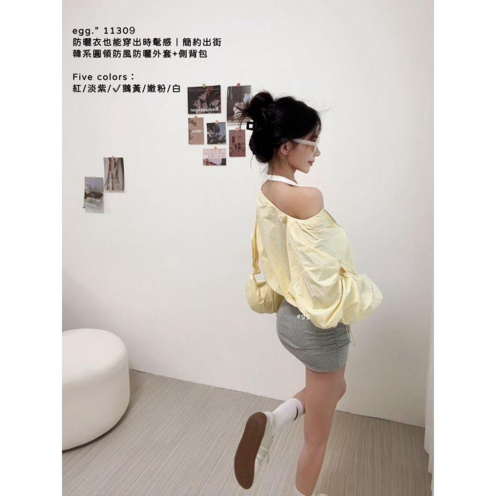 💗現貨粉/黃/紫💗11309韓系圓領防風防曬外套+豌豆側背包兩件式套裝-細節圖2