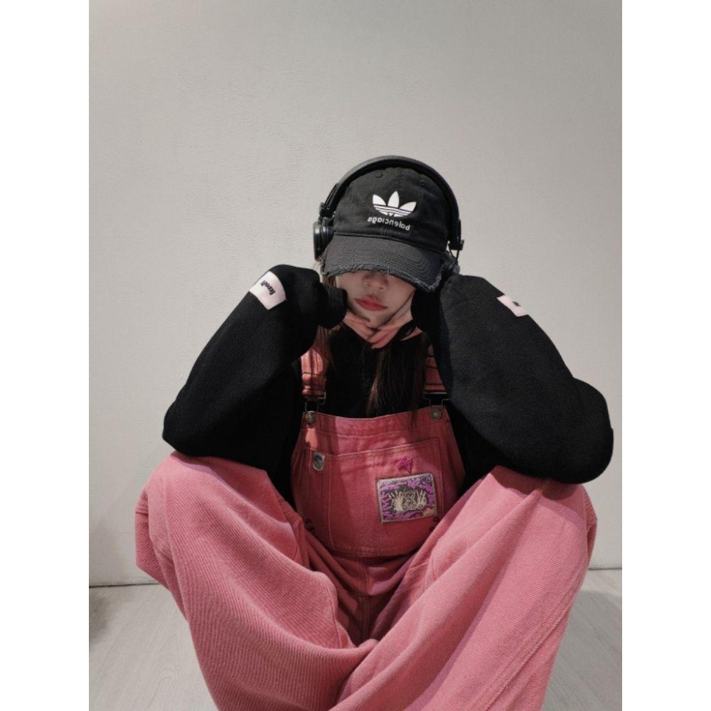 💗預購💗85352可可愛愛貼布寬鬆莓果色吊帶褲連身褲-細節圖2