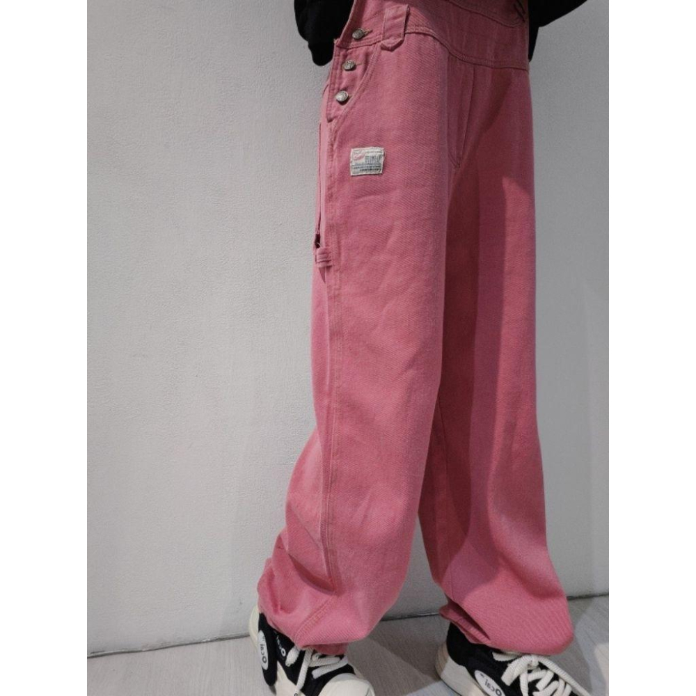 💗預購💗85352可可愛愛貼布寬鬆莓果色吊帶褲連身褲-細節圖4