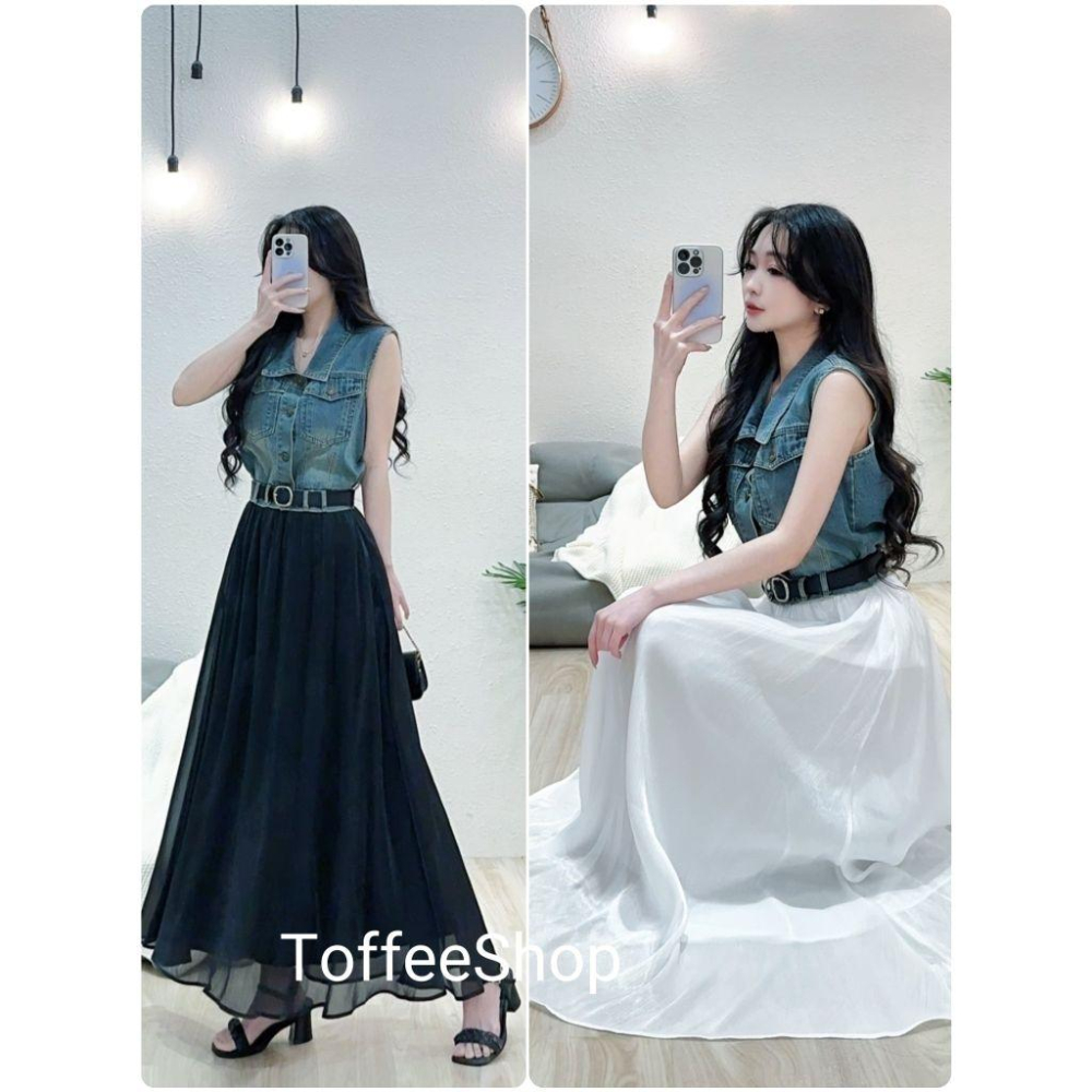 ❤️現貨白❤️6833不敗牛仔背心+腰帶紗裙半身裙套裝三件式套裝-細節圖2