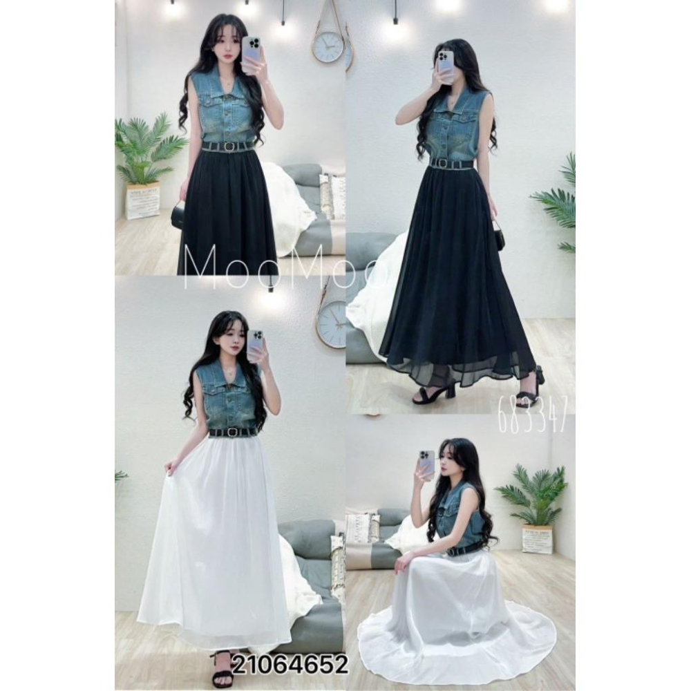 ❤️現貨白❤️6833不敗牛仔背心+腰帶紗裙半身裙套裝三件式套裝-細節圖6