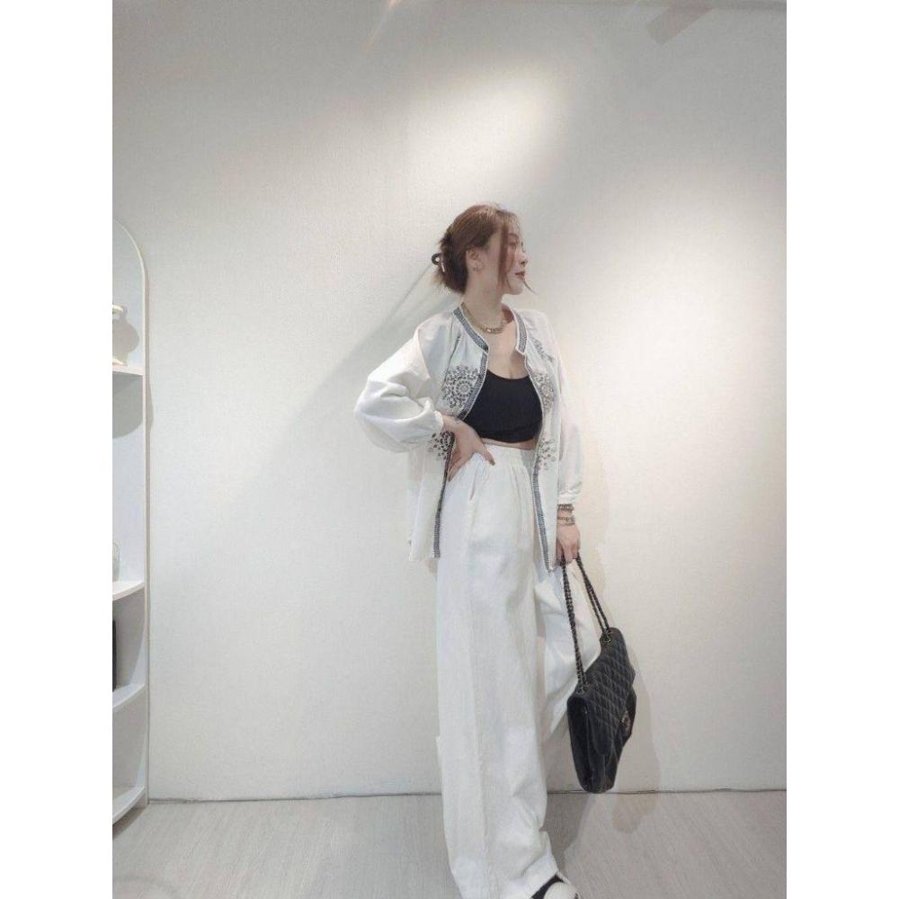 💗現貨淺💗5160口袋丹寧寬褲鬆緊腰圍寬褲牛仔寬褲-細節圖2