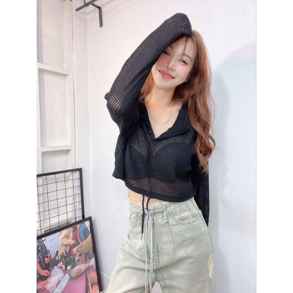 💗現貨黑/白/杏💗870連帽洞洞上衣罩衫-細節圖7