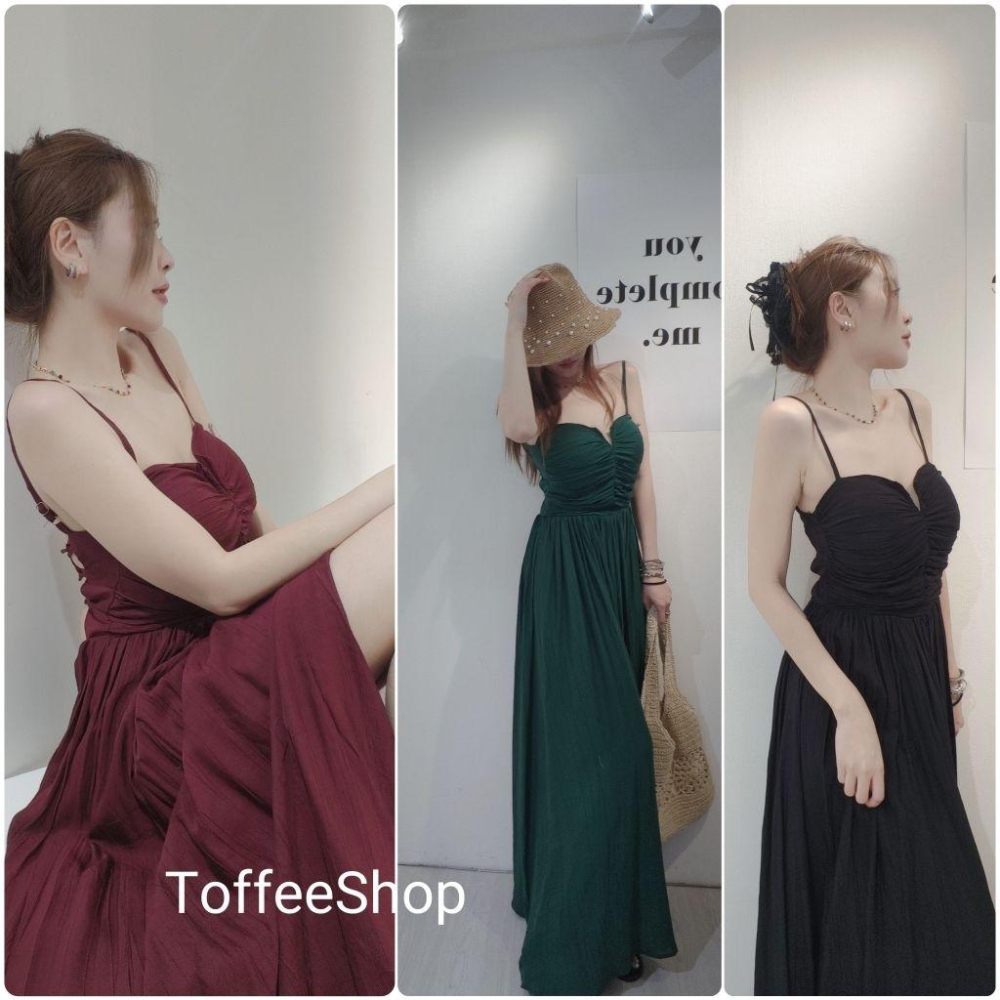 ❤️現貨綠❤️8877細肩帶美胸長洋裝綁帶長洋美背長洋裝傘擺長洋渡假長洋裝-細節圖2