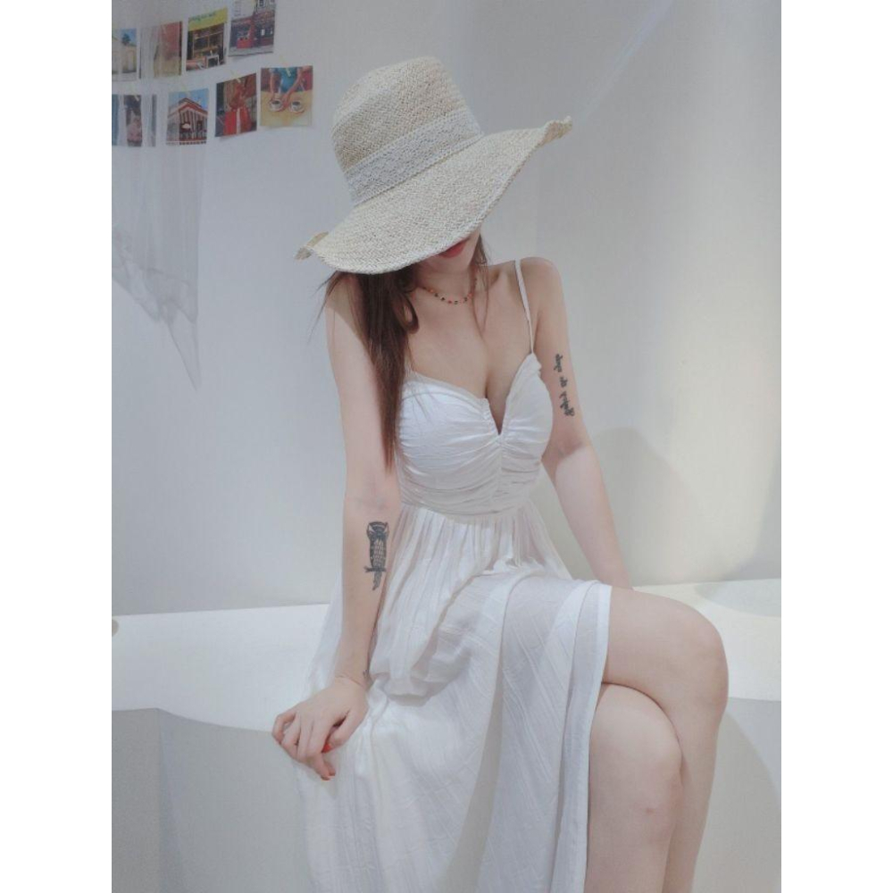 ❤️現貨綠❤️8877細肩帶美胸長洋裝綁帶長洋美背長洋裝傘擺長洋渡假長洋裝-細節圖4