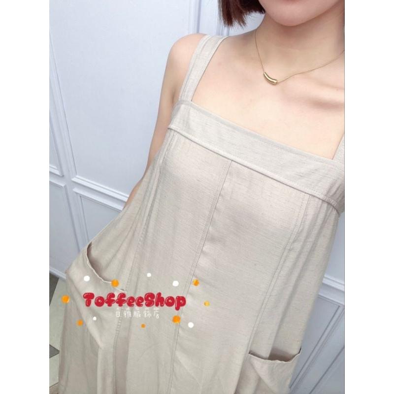 💗現貨藍/卡💗#24152獨家設計後背鬆緊設計A字亞麻長洋大尺碼洋裝大口袋長洋裝棉麻長洋裝背心長洋裝傘擺長洋裝-細節圖4