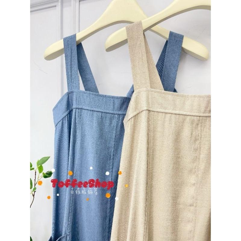 💗現貨藍/卡💗#24152獨家設計後背鬆緊設計A字亞麻長洋大尺碼洋裝大口袋長洋裝棉麻長洋裝背心長洋裝傘擺長洋裝-細節圖7