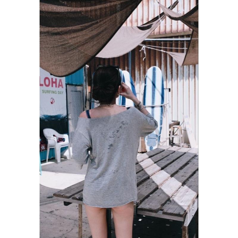 💗現貨黑/白/灰💗5887獨家訂製慵懶大T圓領寬鬆上衣大T恤長版T素T海邊穿搭比基尼穿搭日常穿搭-細節圖5