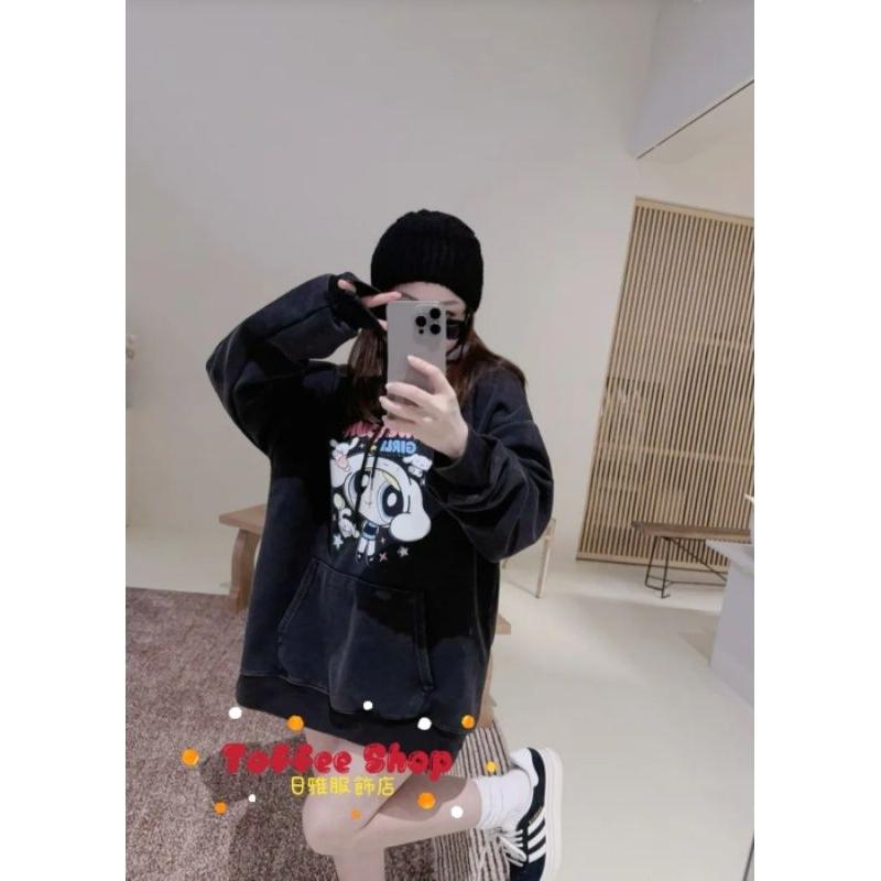 ❤️現貨❤️6950厚磅水洗T恤連帽大T小女警帽T卡通T恤-細節圖5