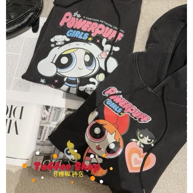 ❤️現貨❤️6950厚磅水洗T恤連帽大T小女警帽T卡通T恤-細節圖6