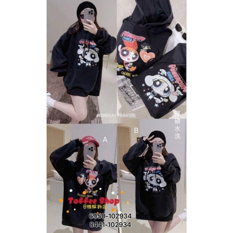 ❤️現貨❤️6950厚磅水洗T恤連帽大T小女警帽T卡通T恤-細節圖7