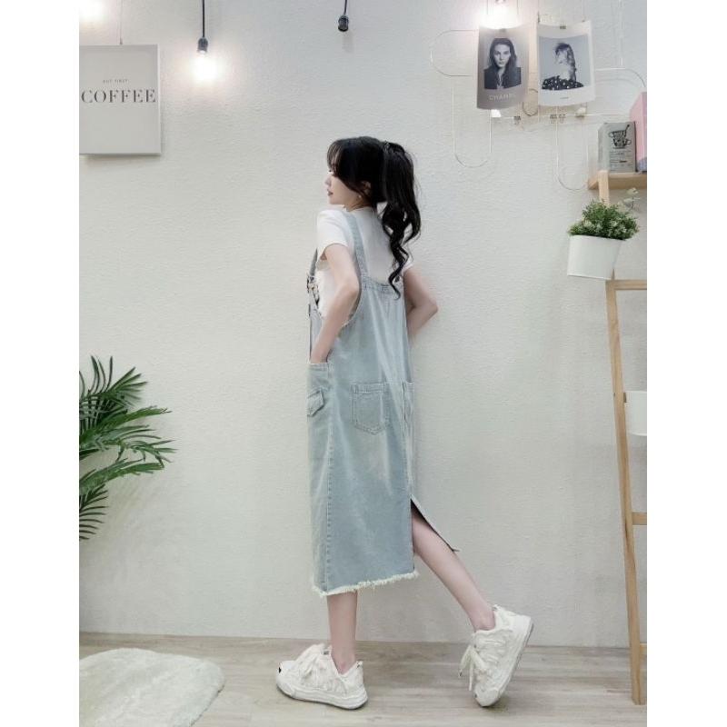 ❤️現貨深藍/淺藍❤️0933減齡趕牛仔吊帶裙大口袋牛仔吊帶長裙裙-細節圖5